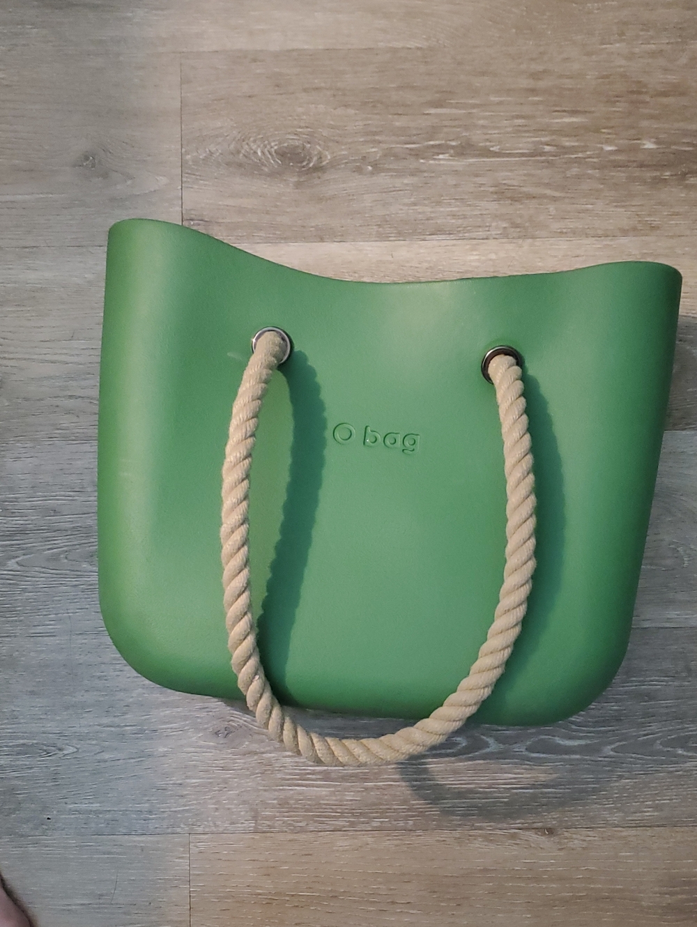 O Bag Green Italian Rope-Handle Tote Bag 13" wide, 11" high